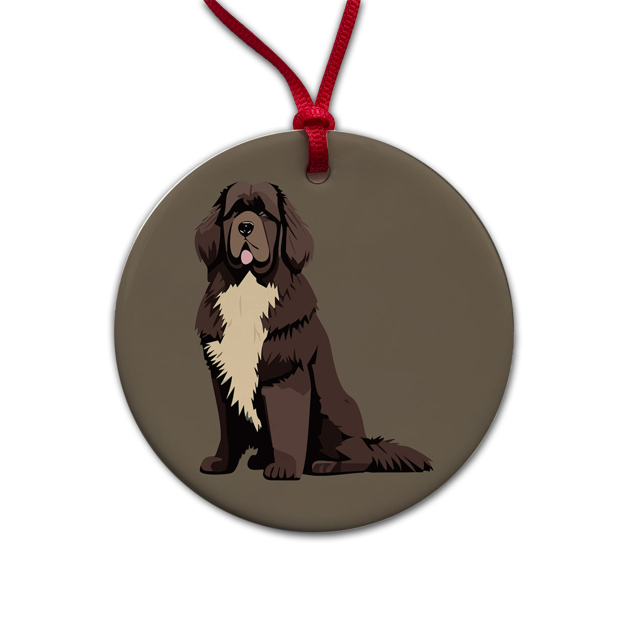 Newfoundland Dog Sitting Round Ceramic Holiday Christmas Tree Ornament