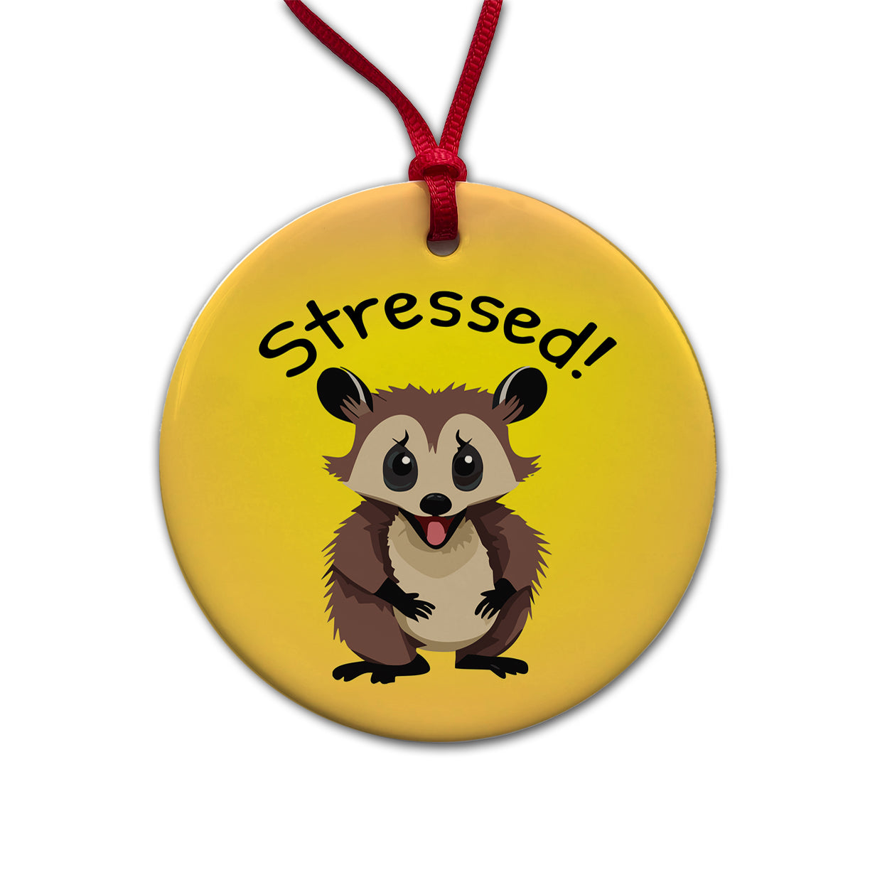 Opossum Possum Stressed Funny Round Ceramic Holiday Christmas Tree Ornament