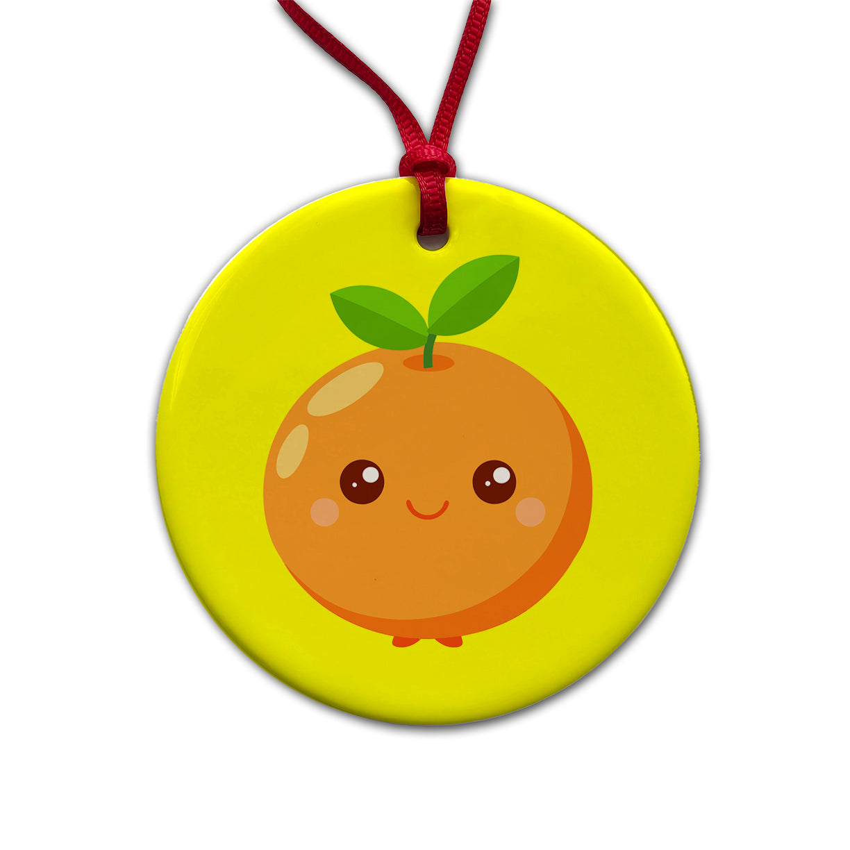 Orange Cute Happy Fruit Round Ceramic Holiday Christmas Tree Ornament