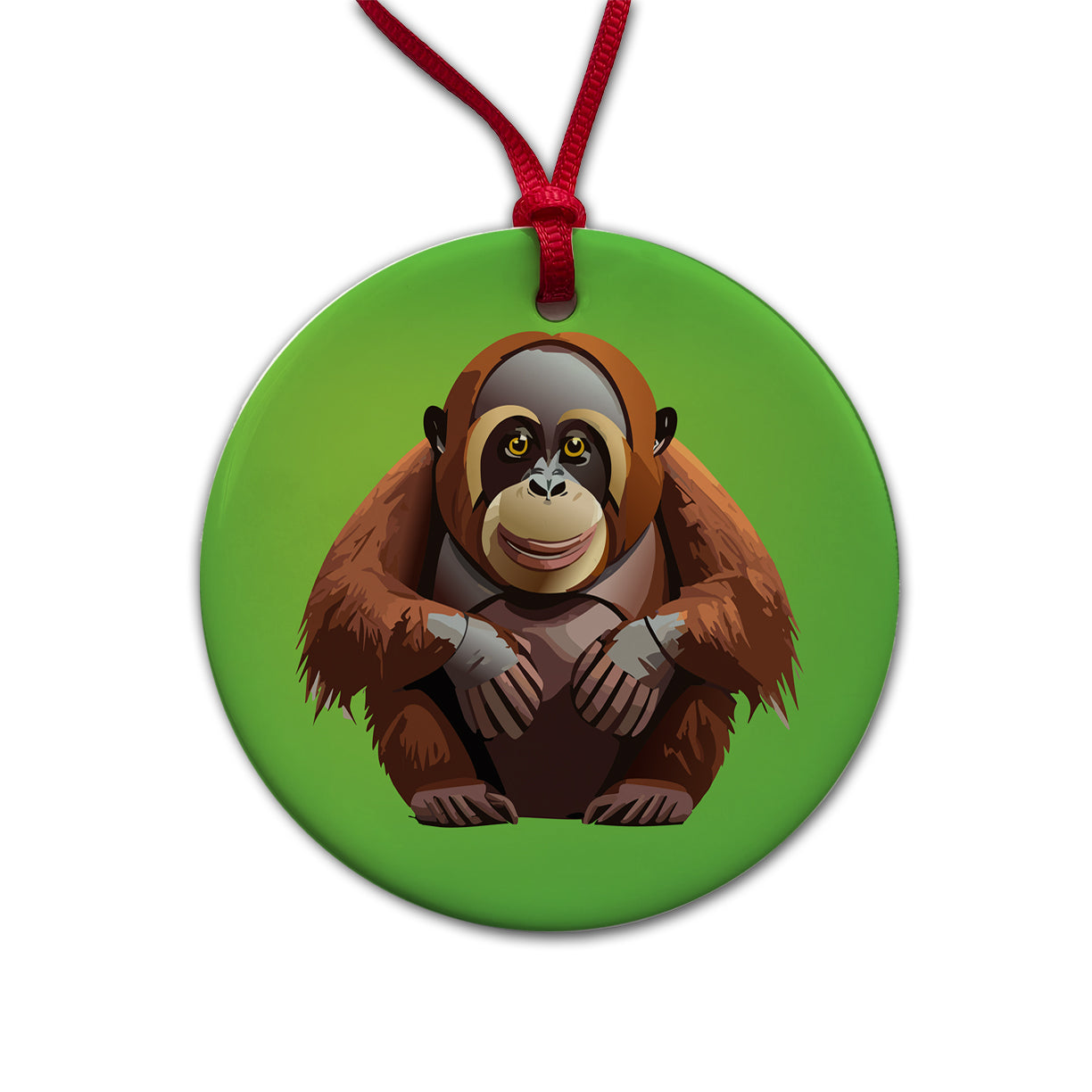 Orangutan Great Ape Sitting Round Ceramic Holiday Christmas Tree Ornament