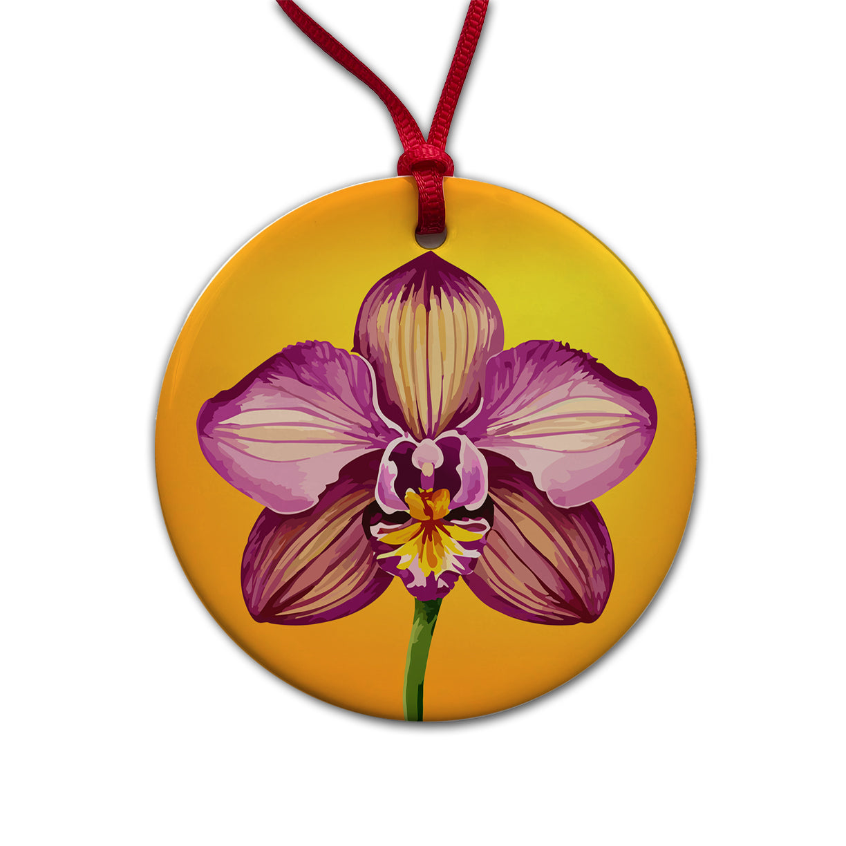 Orchid Flower Watercolor Round Ceramic Holiday Christmas Tree Ornament
