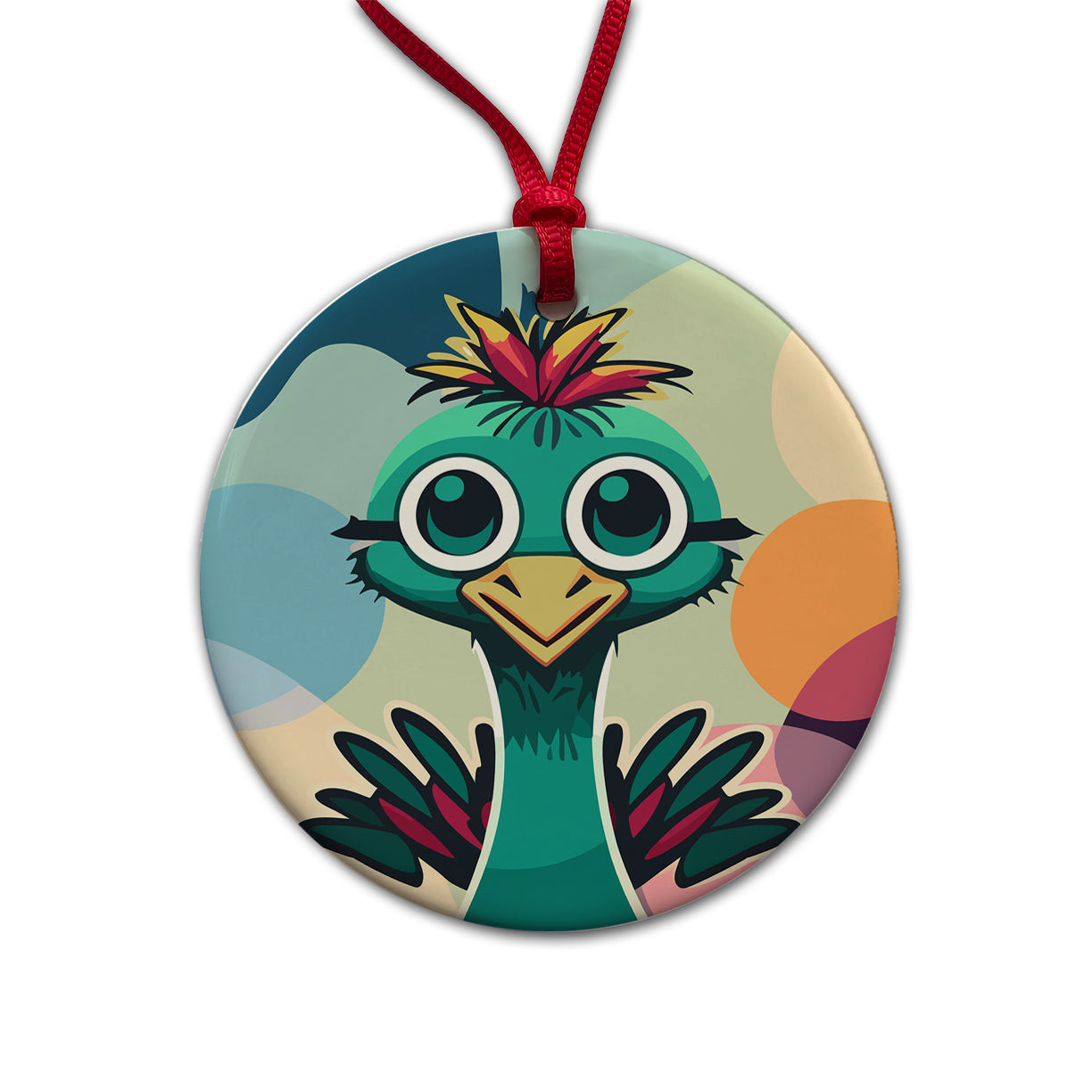 Ostrich Cute Head Round Ceramic Holiday Christmas Tree Ornament