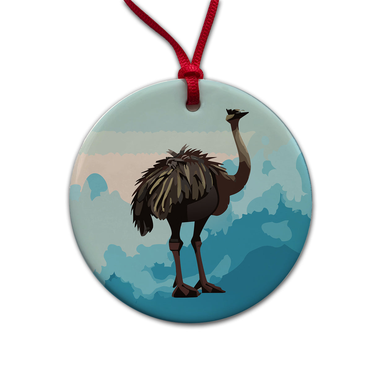Ostrich Large Bird Standing Round Ceramic Holiday Christmas Tree Ornament