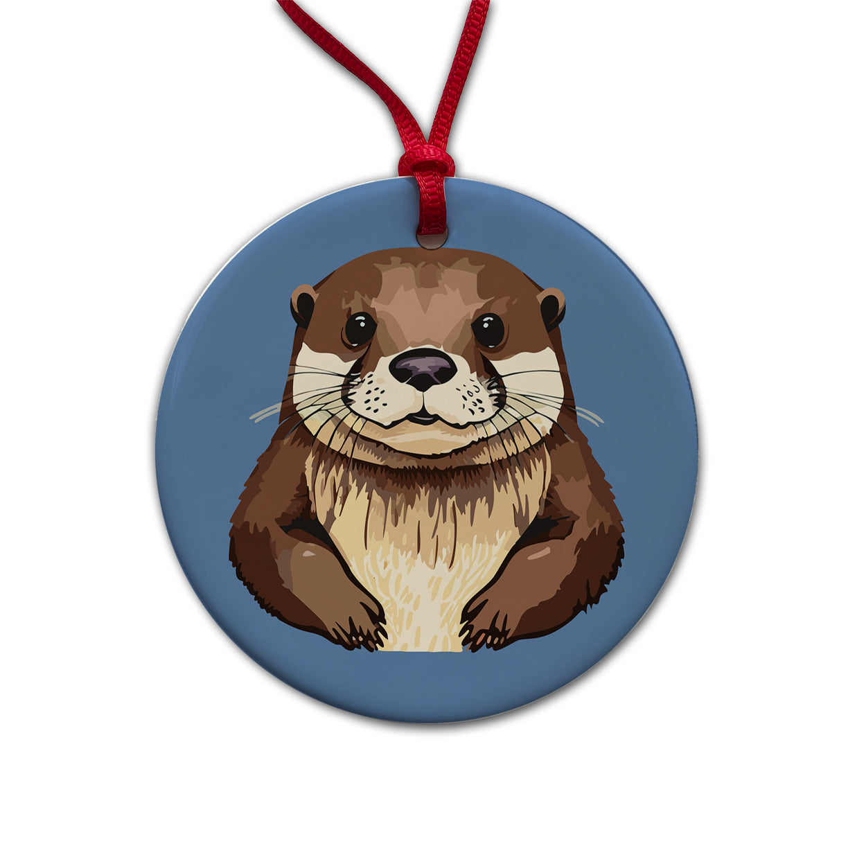 Otter Cute Staring Round Ceramic Holiday Christmas Tree Ornament