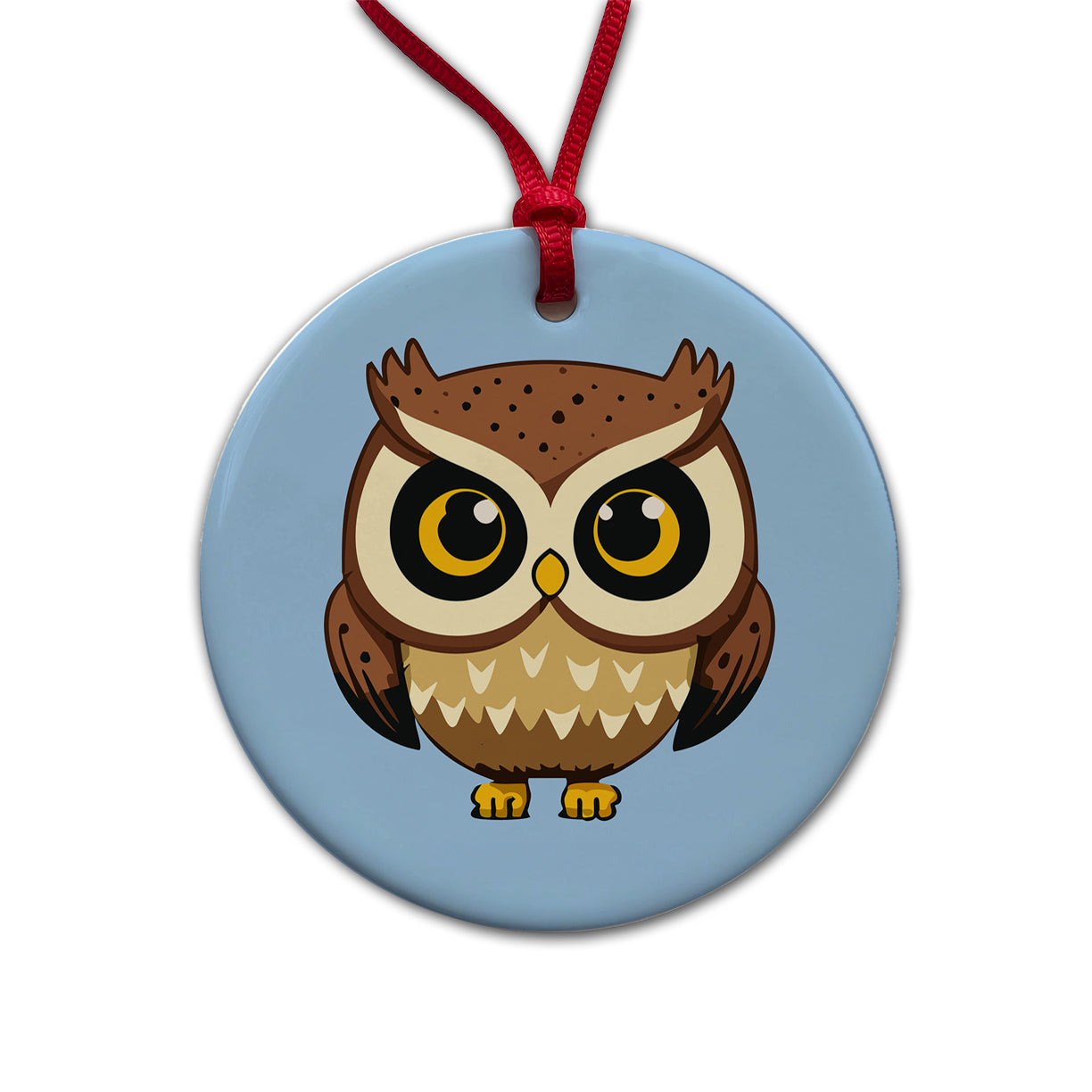 Owl Cute Short Round Ceramic Holiday Christmas Tree Ornament