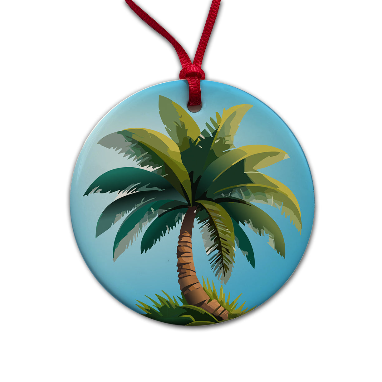 Palm Tree Lush Tropical Round Ceramic Holiday Christmas Tree Ornament