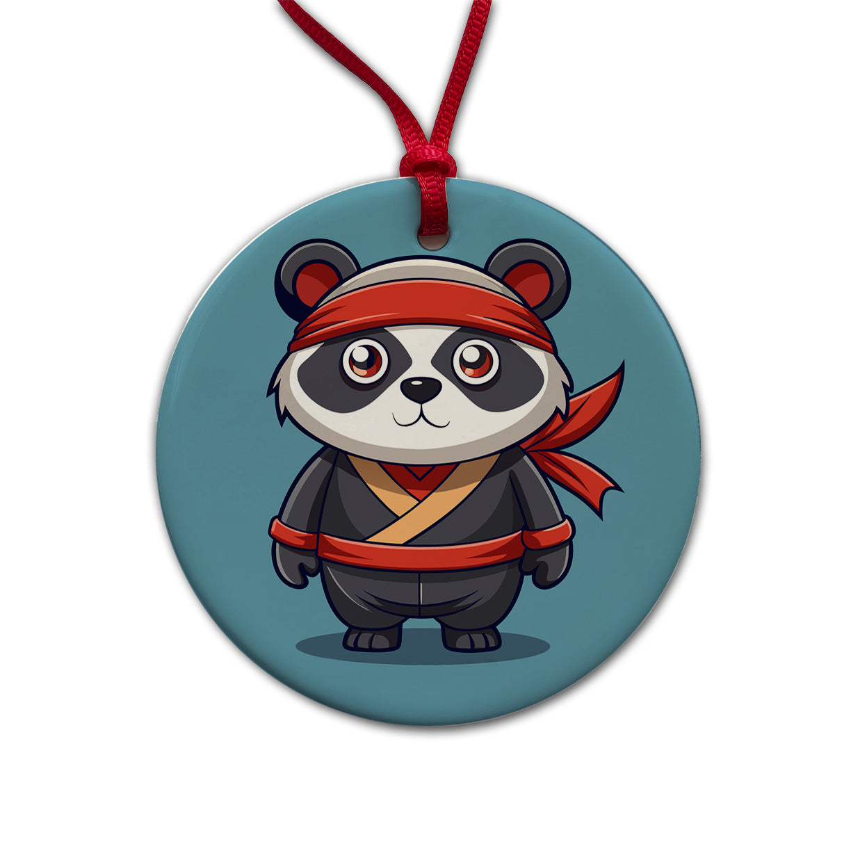 Panda Ninja Round Ceramic Holiday Christmas Tree Ornament