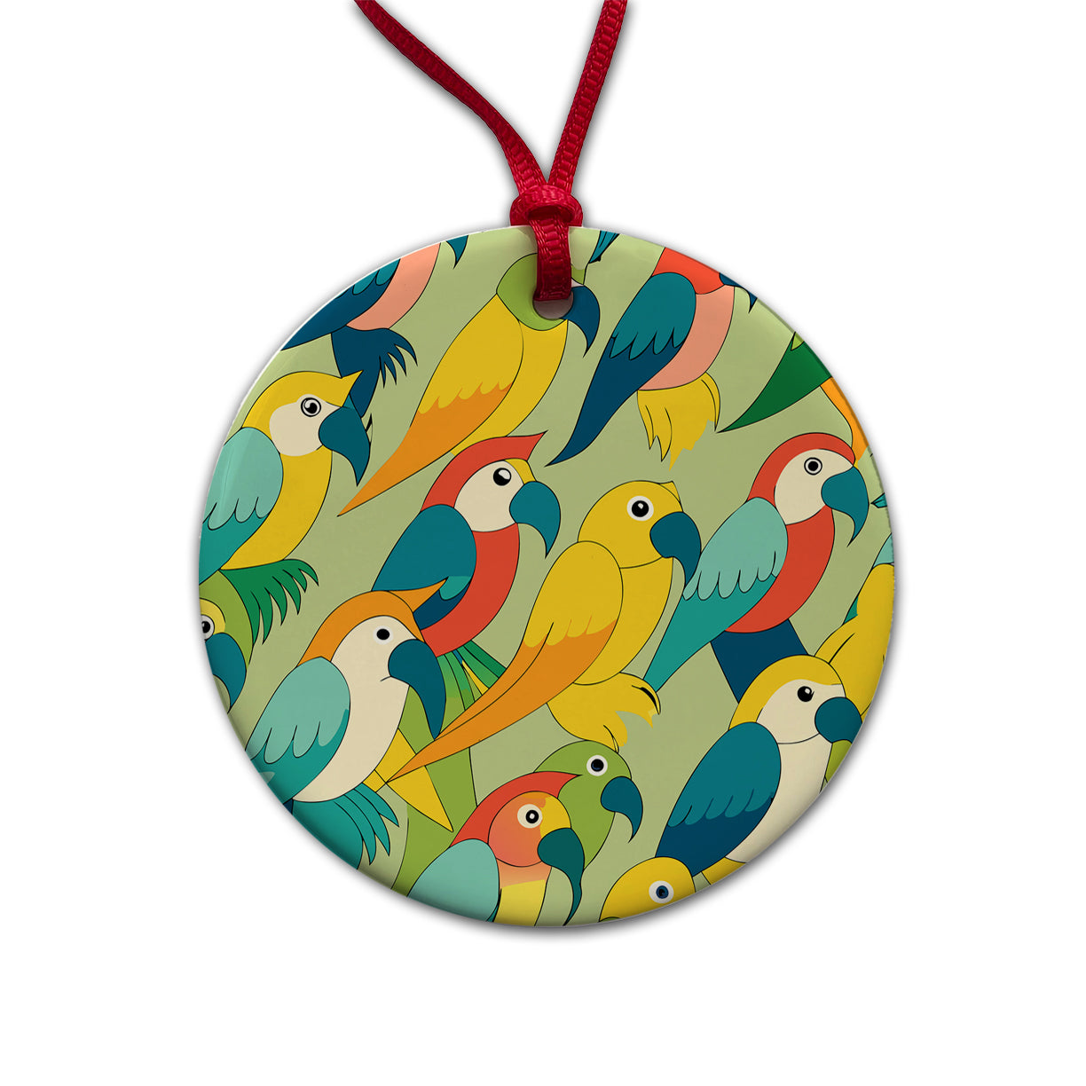 Parrots Pattern Round Ceramic Holiday Christmas Tree Ornament