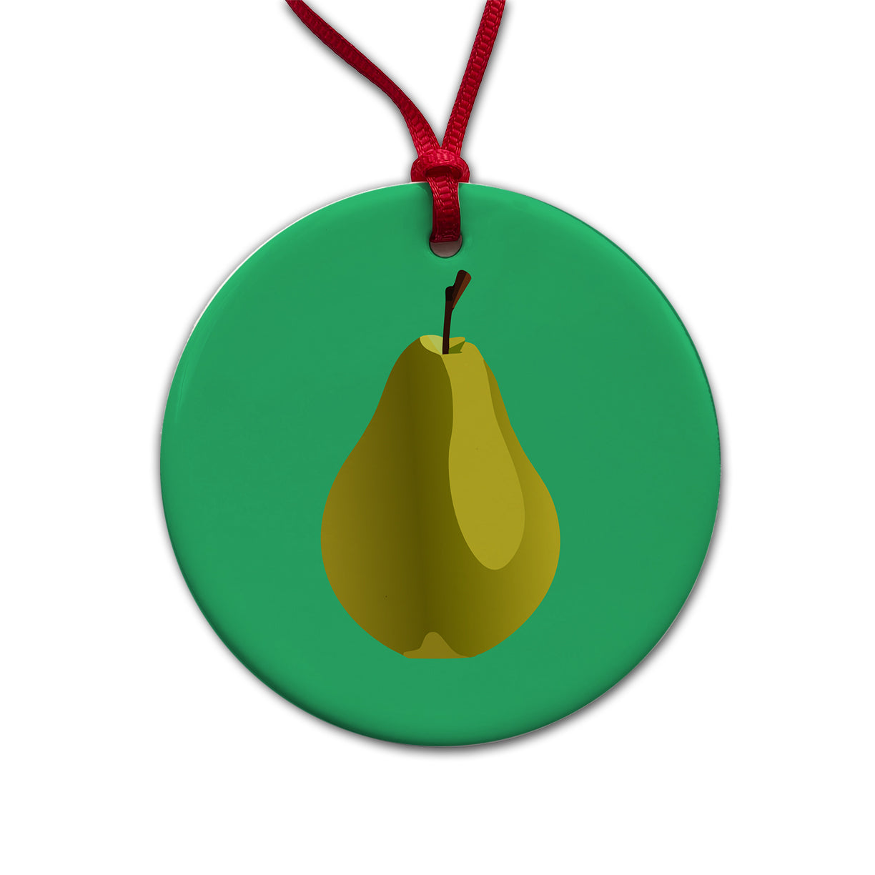 Pear Fruit Round Ceramic Holiday Christmas Tree Ornament