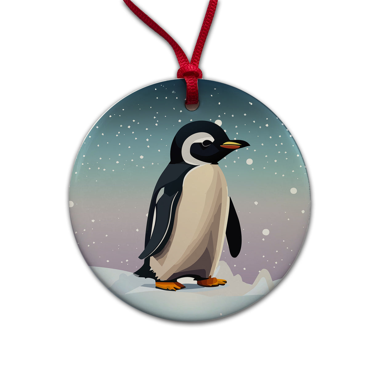 Penguin Cute Snow Round Ceramic Holiday Christmas Tree Ornament