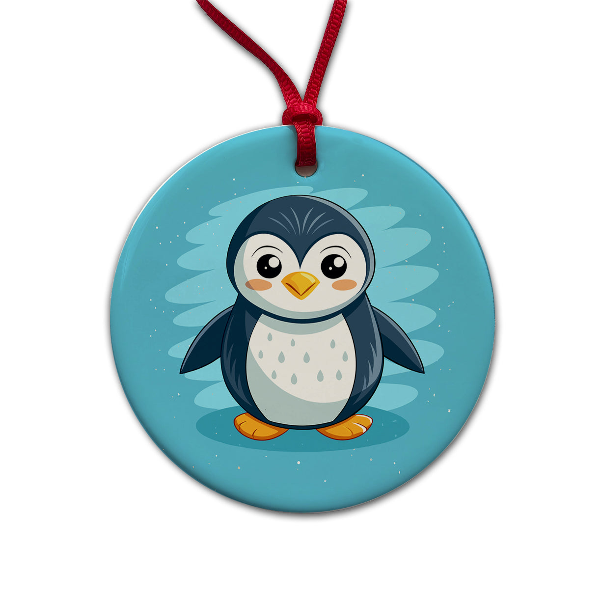 Penguin Cute Round Ceramic Holiday Christmas Tree Ornament