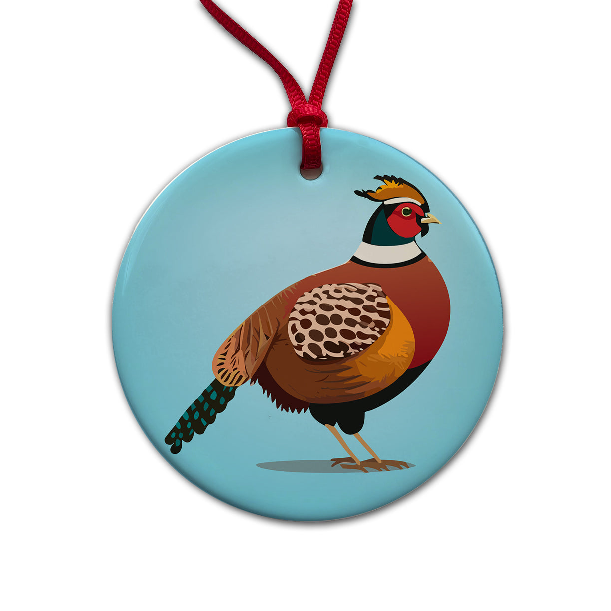 Pheasant Bird Hunting Round Ceramic Holiday Christmas Tree Ornament