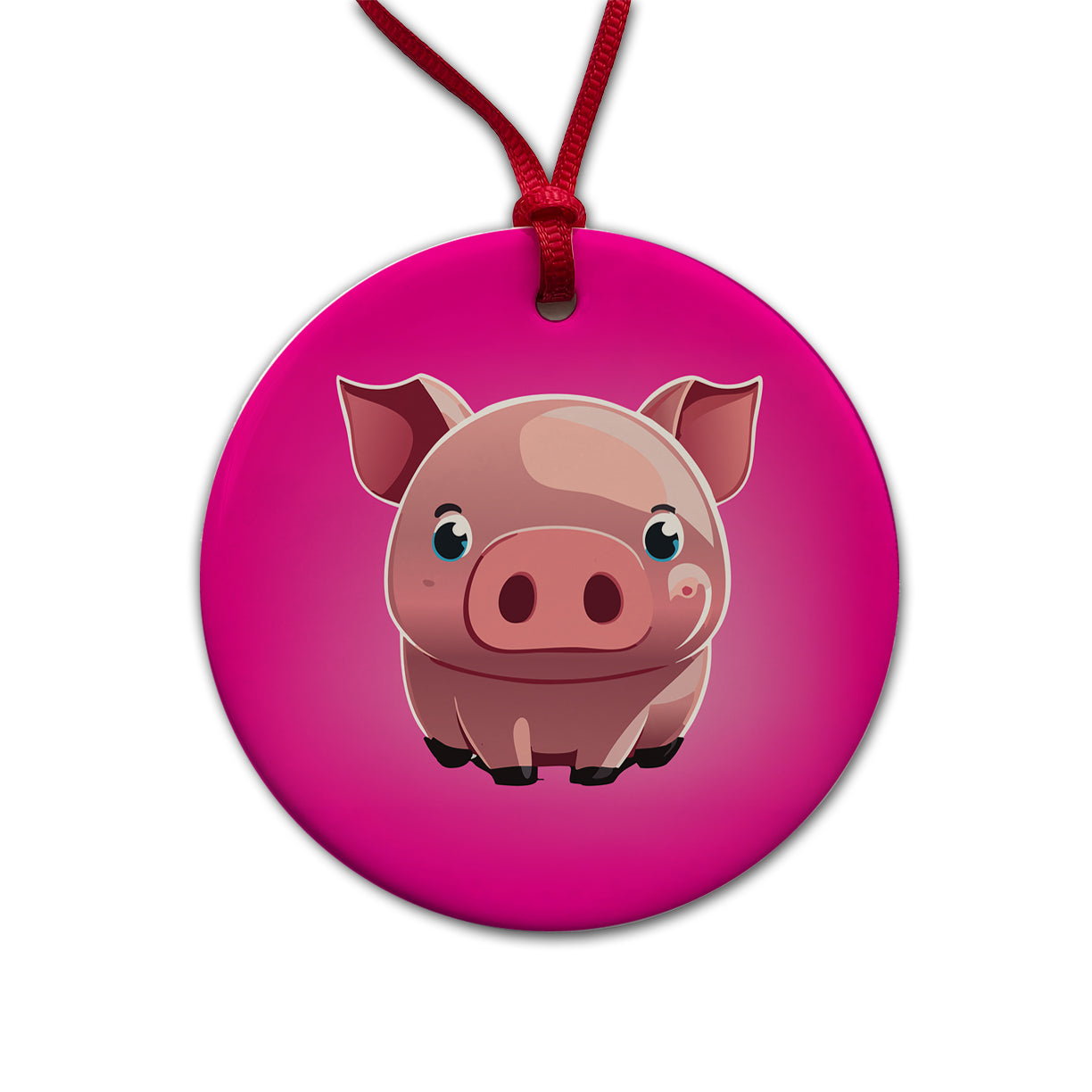 Pig Cute Round Ceramic Holiday Christmas Tree Ornament