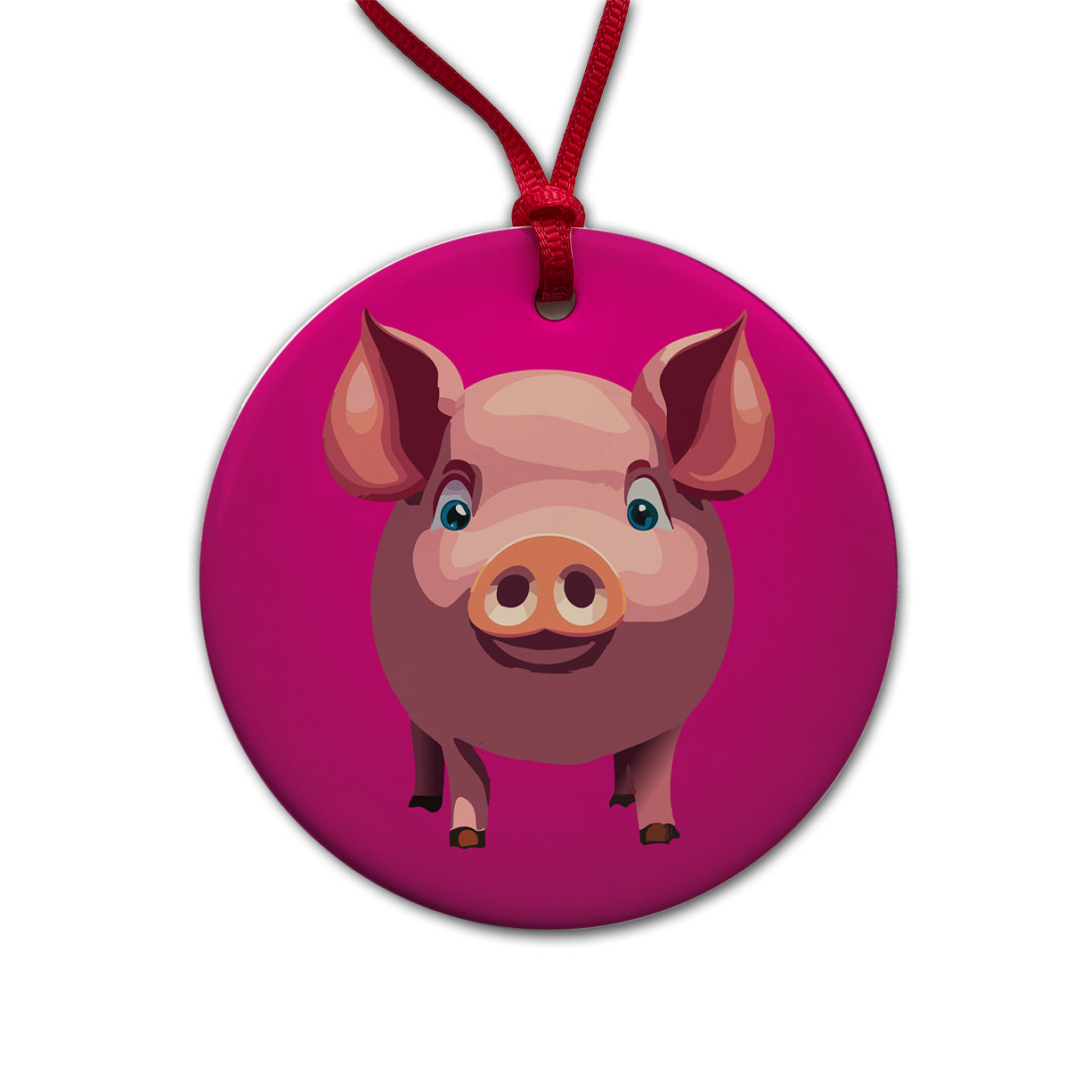 Pig Pink Sweet Round Ceramic Holiday Christmas Tree Ornament