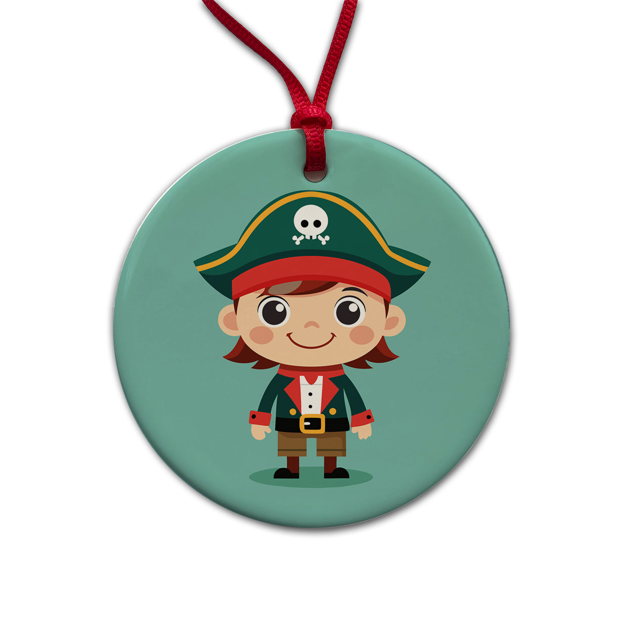 Pirate Cute Round Ceramic Holiday Christmas Tree Ornament