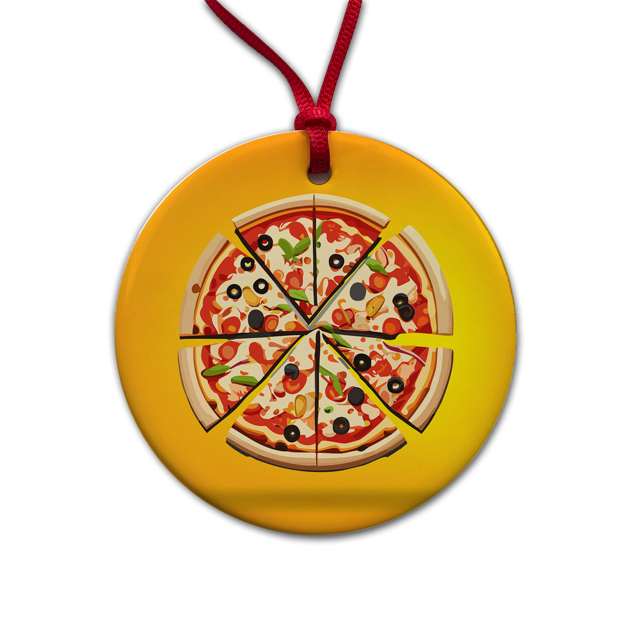 Pizza Sliced Round Ceramic Holiday Christmas Tree Ornament