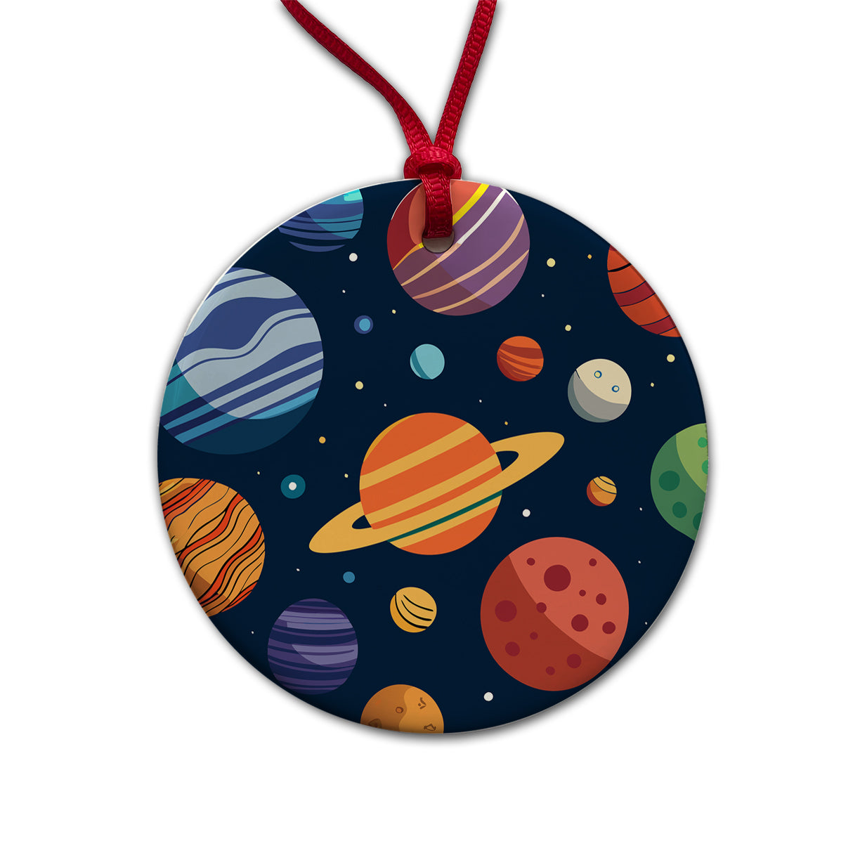 Planets Colorful Pattern Round Ceramic Holiday Christmas Tree Ornament