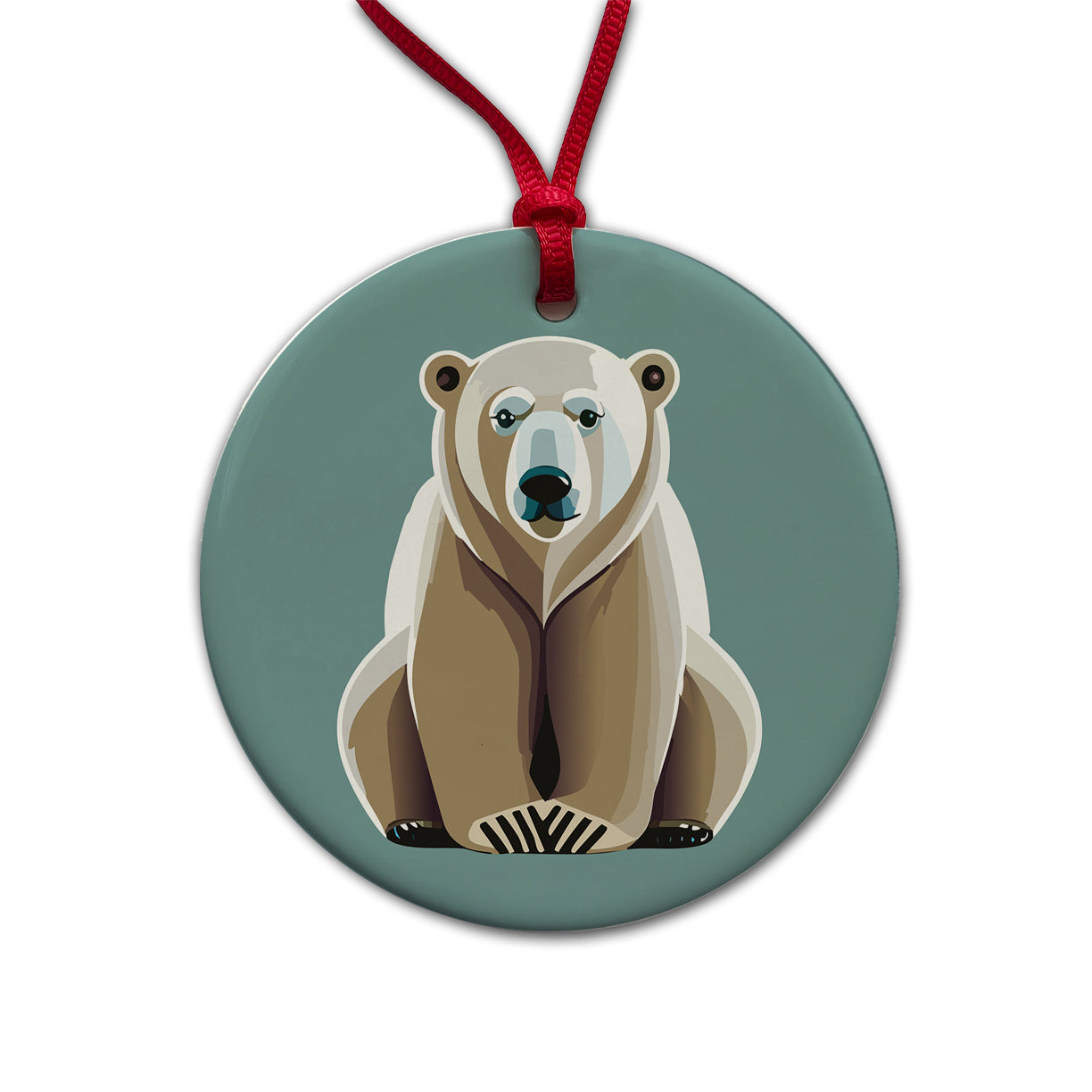 Polar Bear Sitting Round Ceramic Holiday Christmas Tree Ornament
