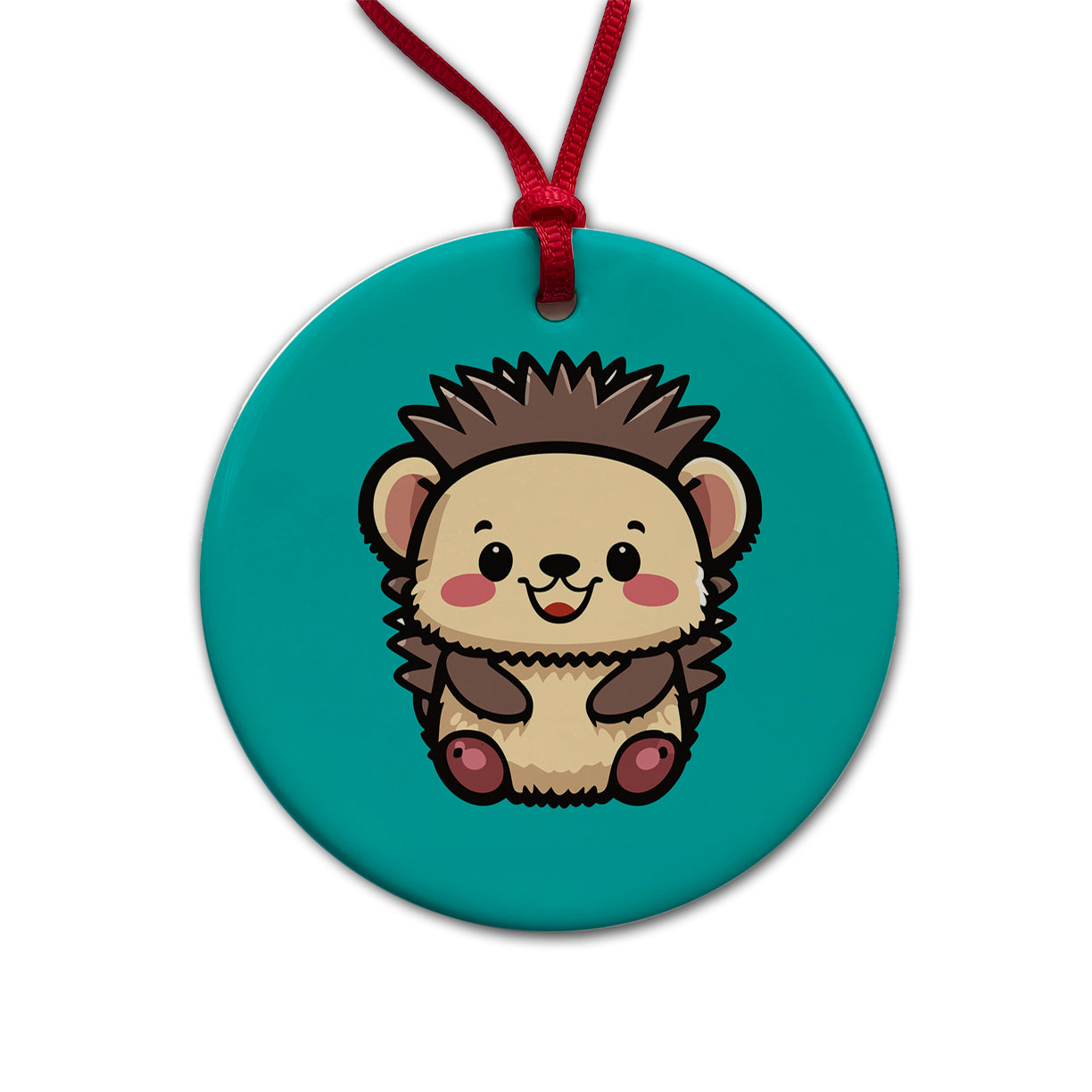 Porcupine Smiling Baby Round Ceramic Holiday Christmas Tree Ornament