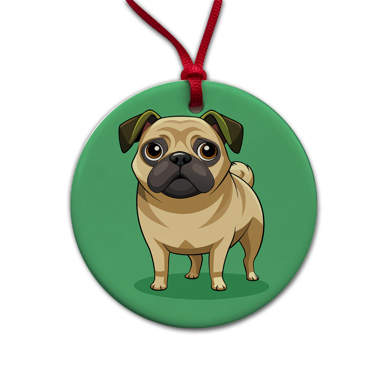 Pug Cute Standing Round Ceramic Holiday Christmas Tree Ornament
