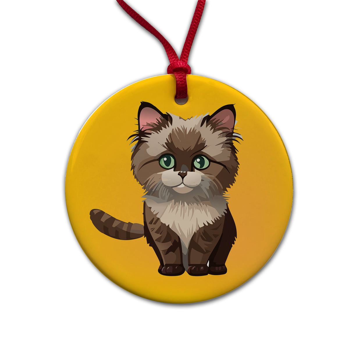 Ragdoll Cat Kitten Round Ceramic Holiday Christmas Tree Ornament
