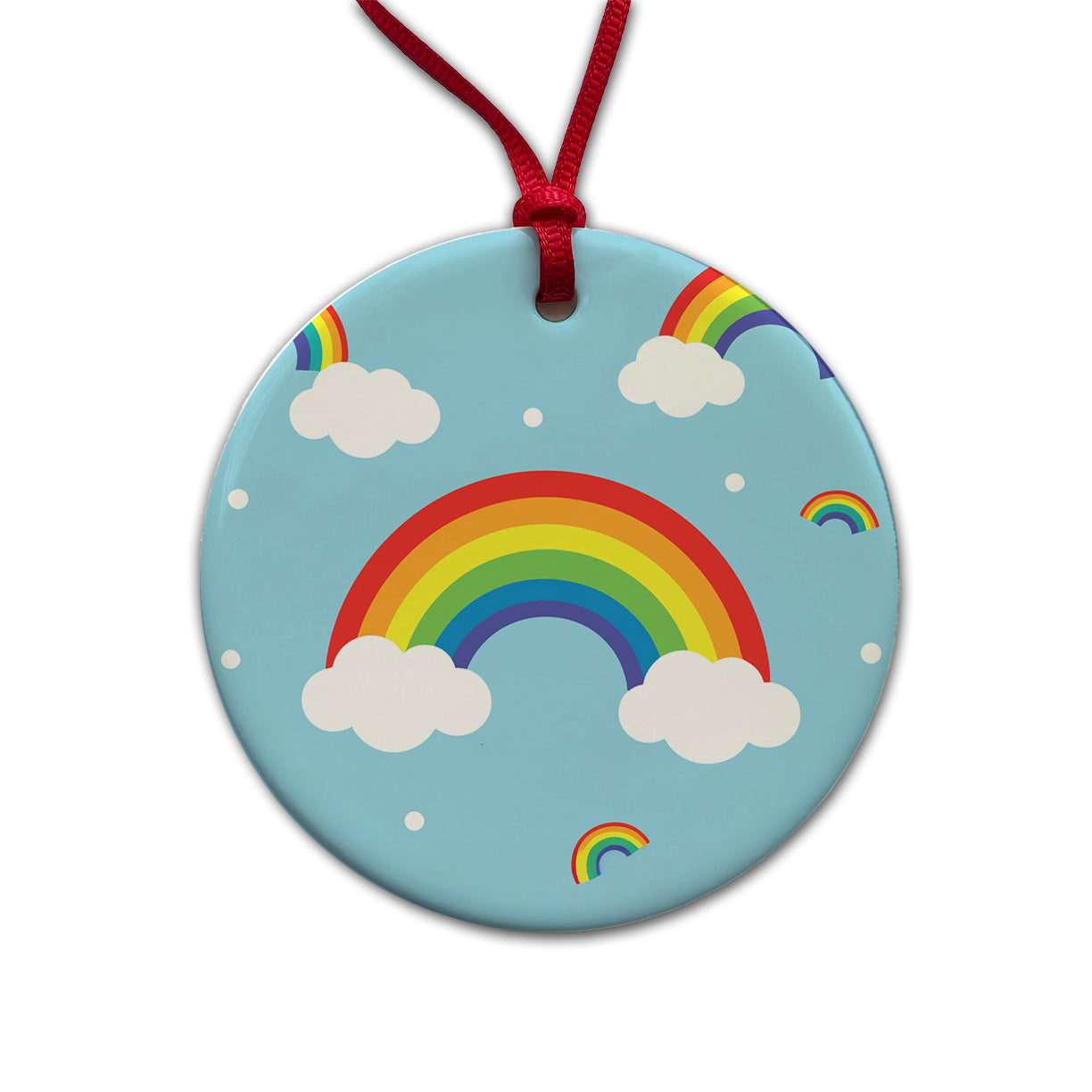 Rainbows Scattered Round Ceramic Holiday Christmas Tree Ornament