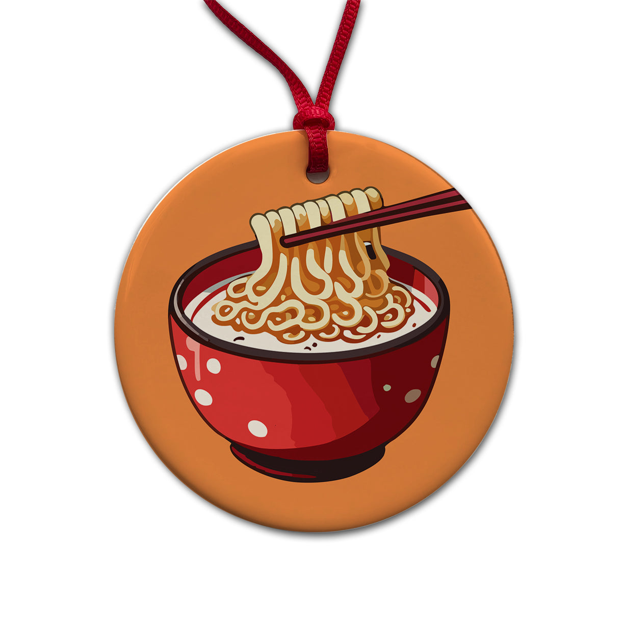 Ramen Red Bowl Chopsticks Food Round Ceramic Holiday Christmas Tree Ornament