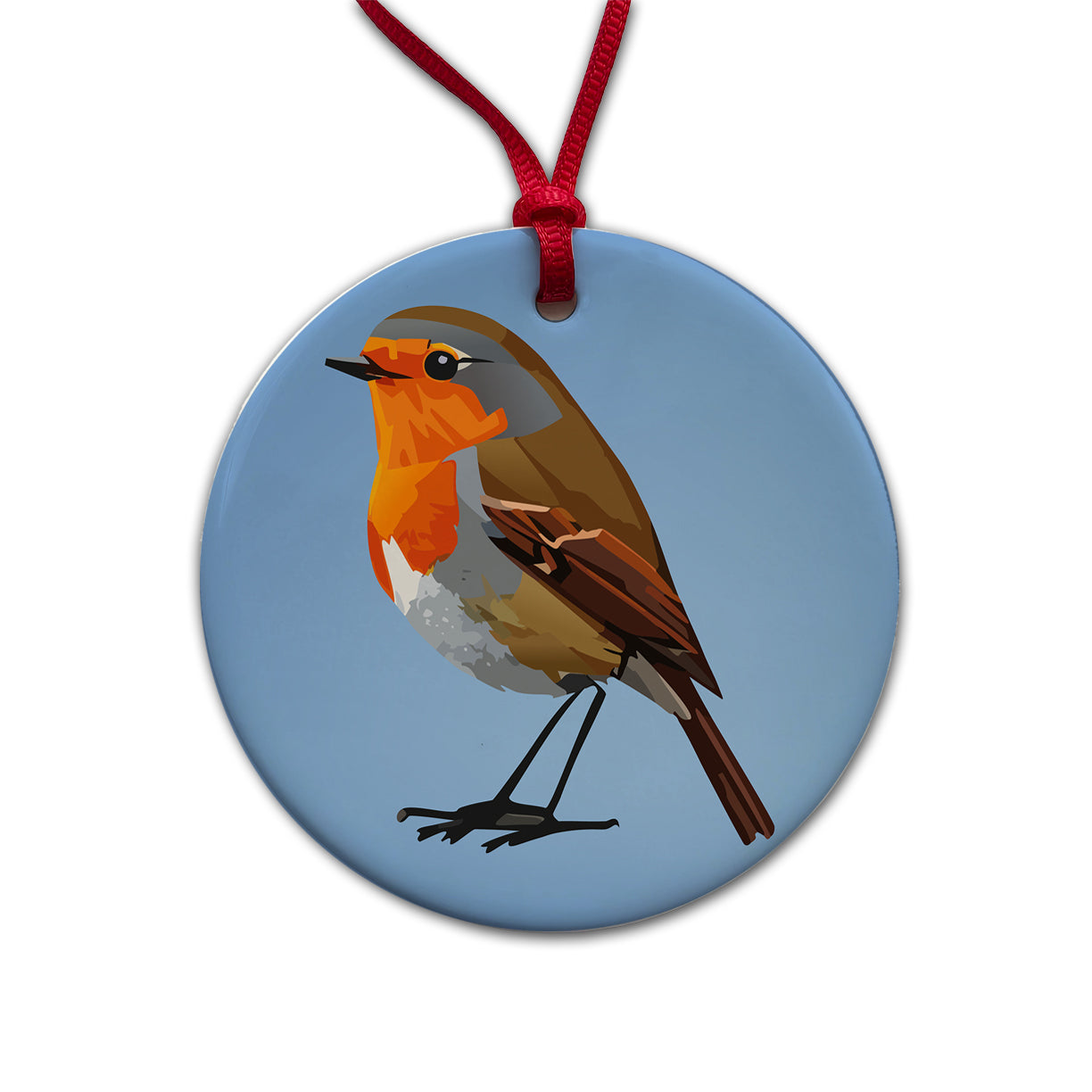 Robin Bird Round Ceramic Holiday Christmas Tree Ornament