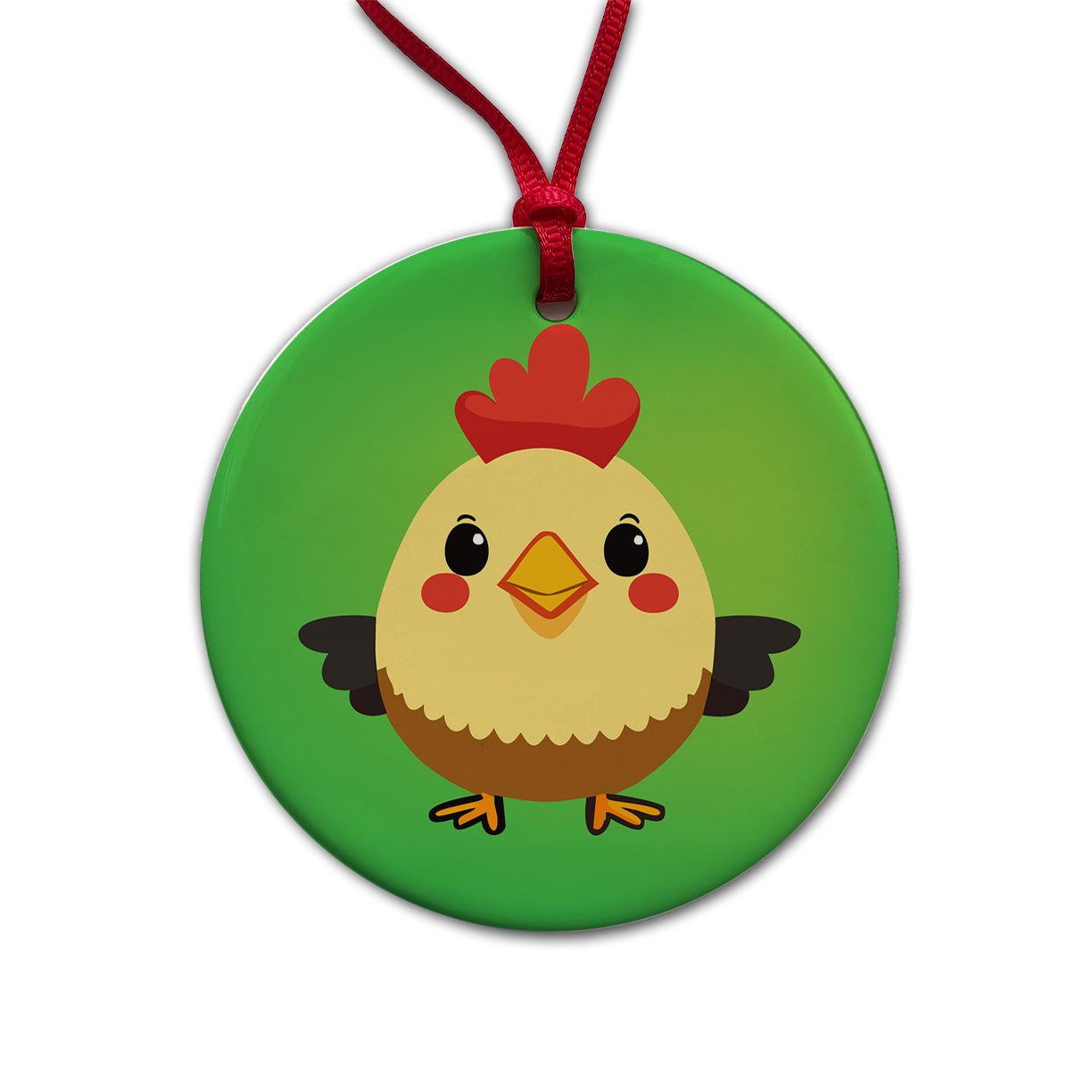 Rooster Chicken Sweet Baby Round Ceramic Holiday Christmas Tree Ornament