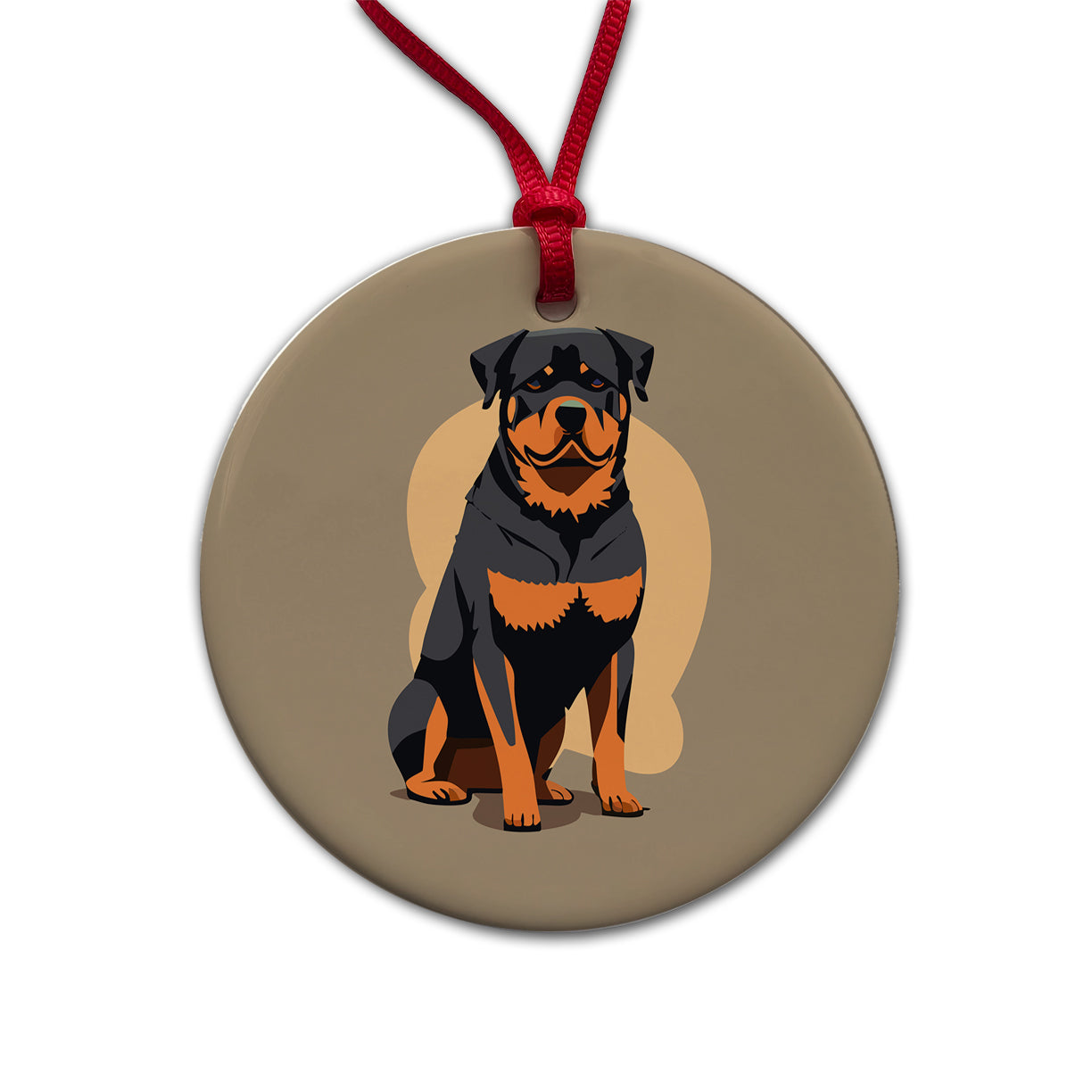 Rottweiler Dog Sitting Round Ceramic Holiday Christmas Tree Ornament