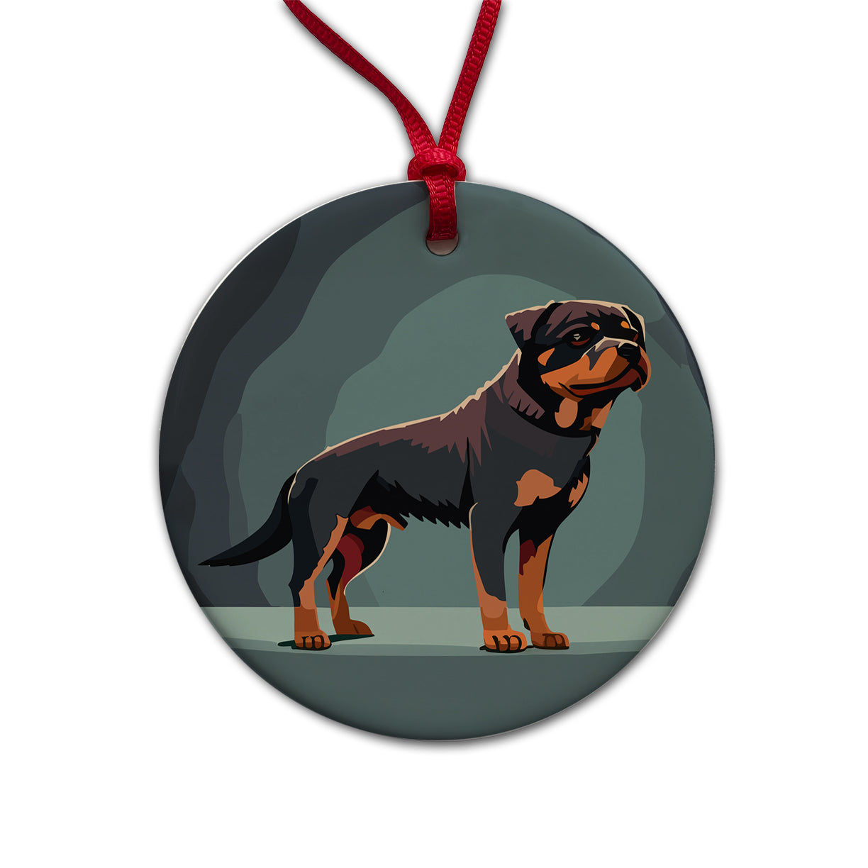 Rottweiler Dog Standing Round Ceramic Holiday Christmas Tree Ornament