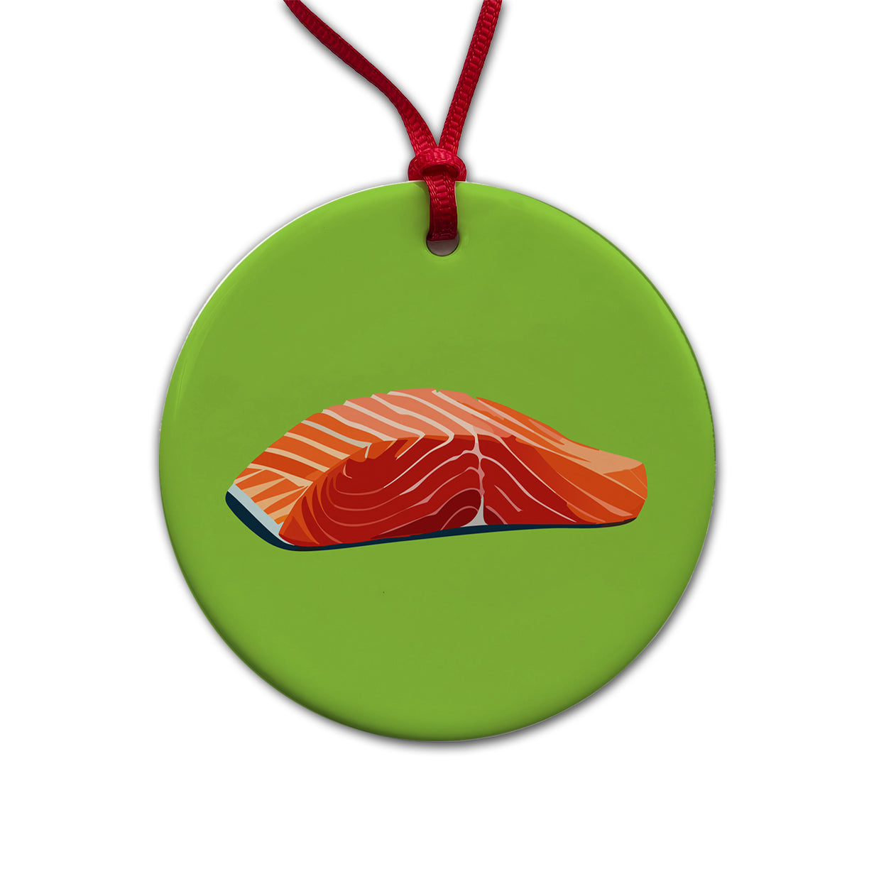 Salmon Fresh Fish Fillet Sockeye Atlantic Round Ceramic Holiday Christmas Tree Ornament