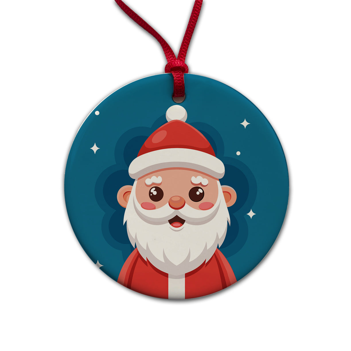 Santa Cute Xmas Christmas Round Ceramic Holiday Christmas Tree Ornament