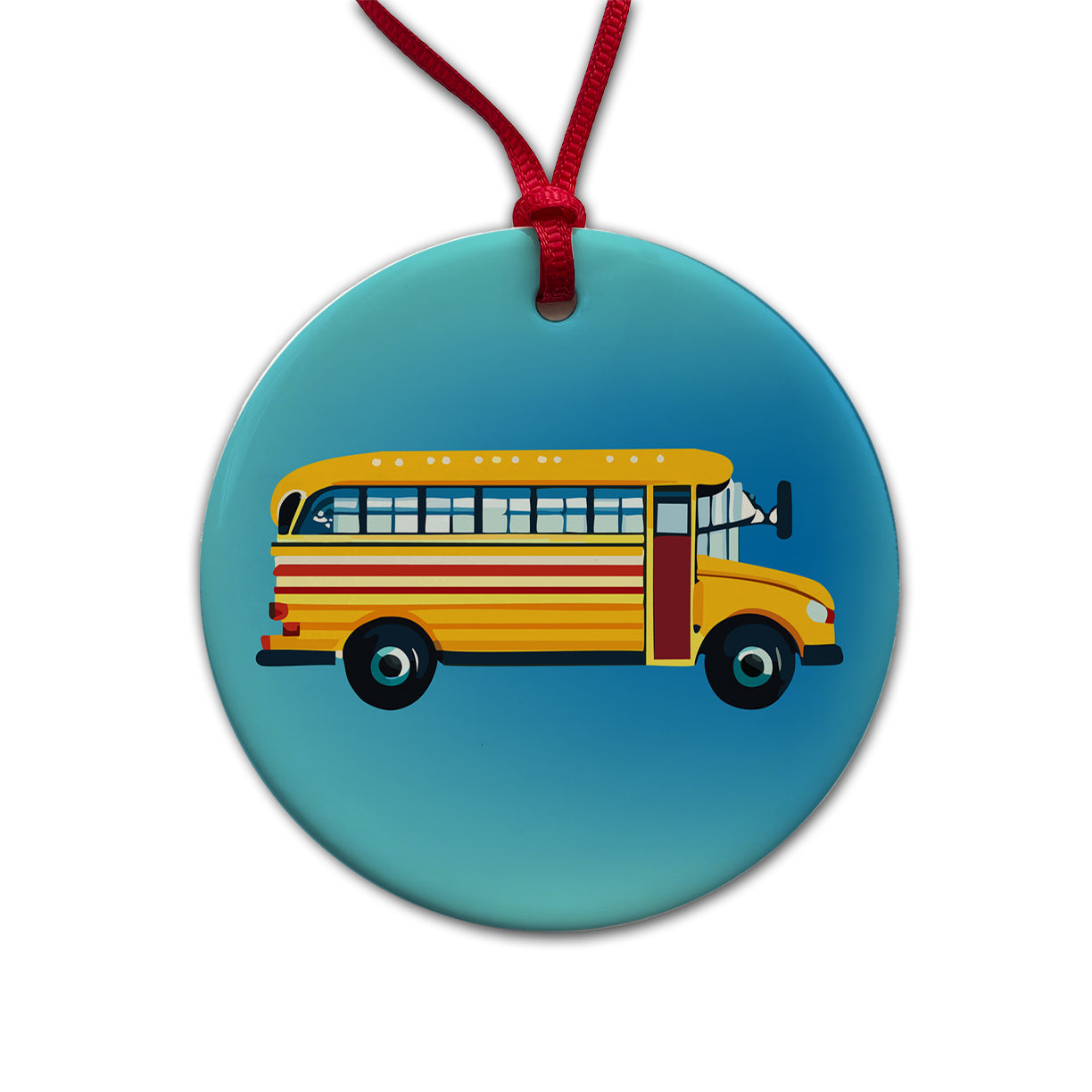 School Bus Round Ceramic Holiday Christmas Tree Ornament