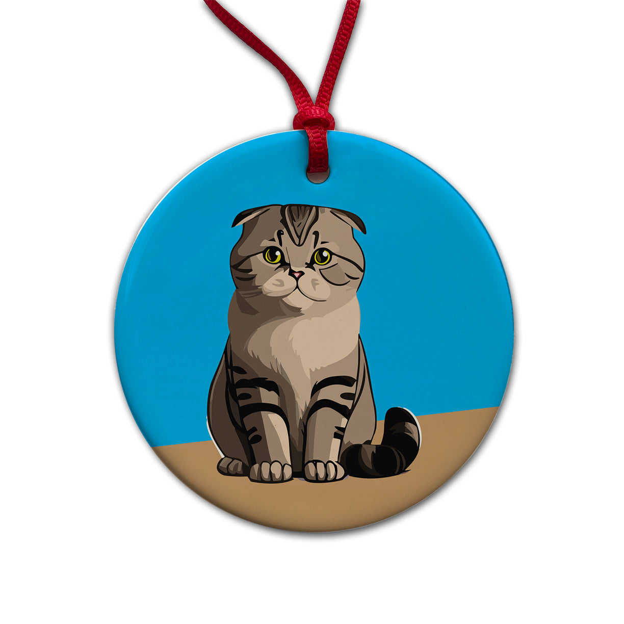 Scottish Fold Cat Sitting Round Ceramic Holiday Christmas Tree Ornament