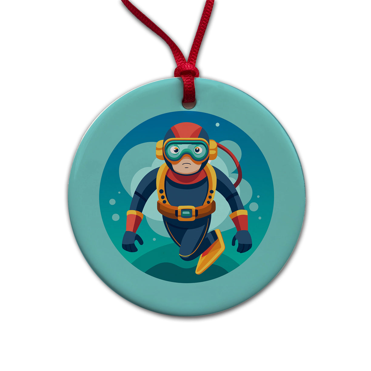 Scuba Diver Diving Round Ceramic Holiday Christmas Tree Ornament
