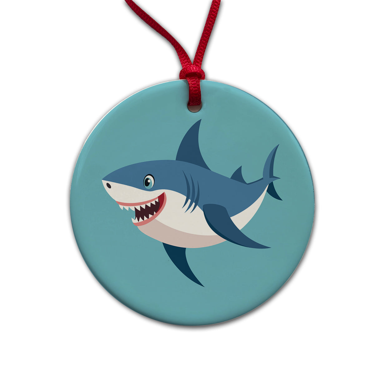Shark Smiling Round Ceramic Holiday Christmas Tree Ornament