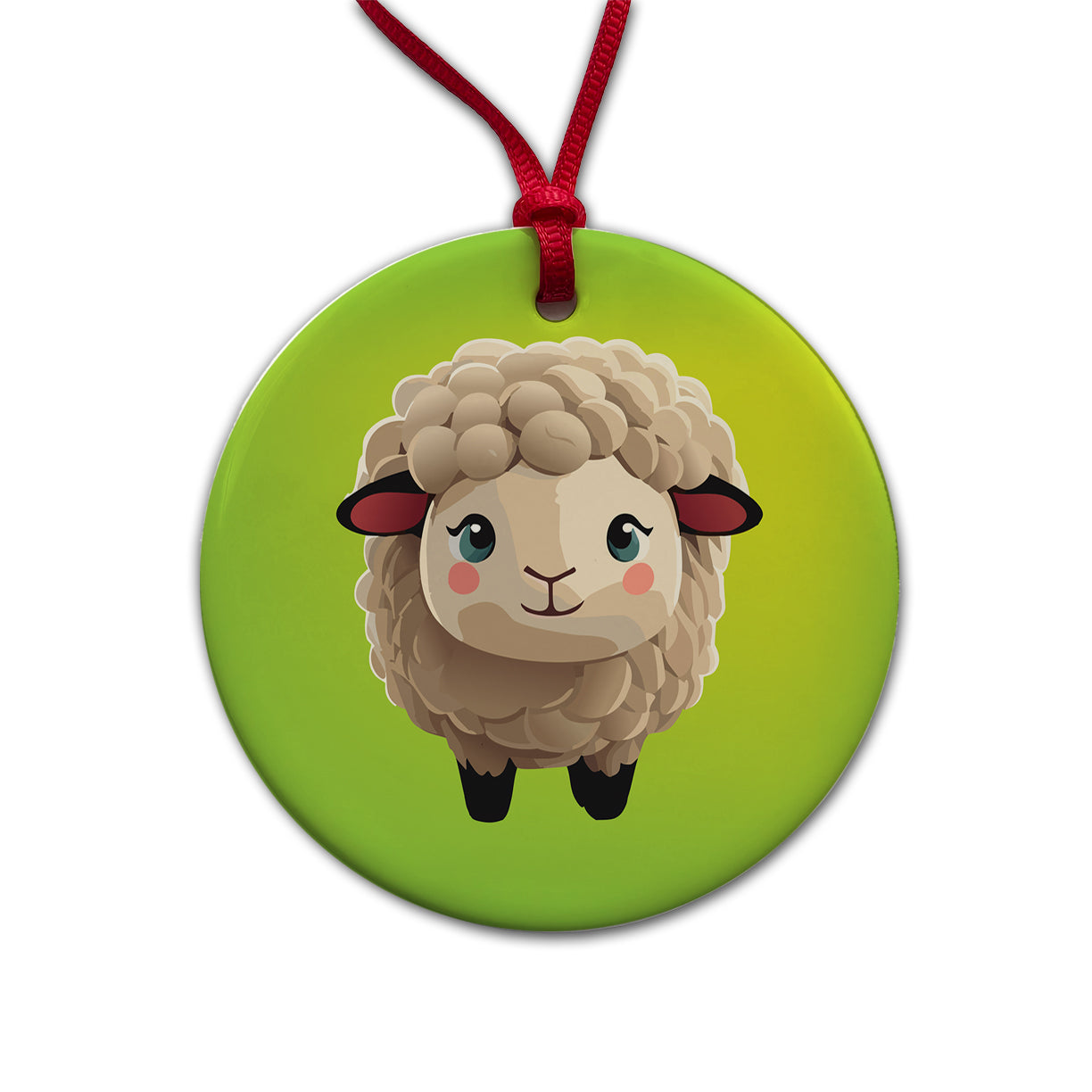 Sheep Chibi Standing Round Ceramic Holiday Christmas Tree Ornament