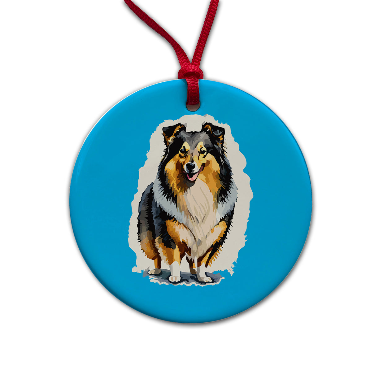 Shetland Sheepdog Standing Round Ceramic Holiday Christmas Tree Ornament