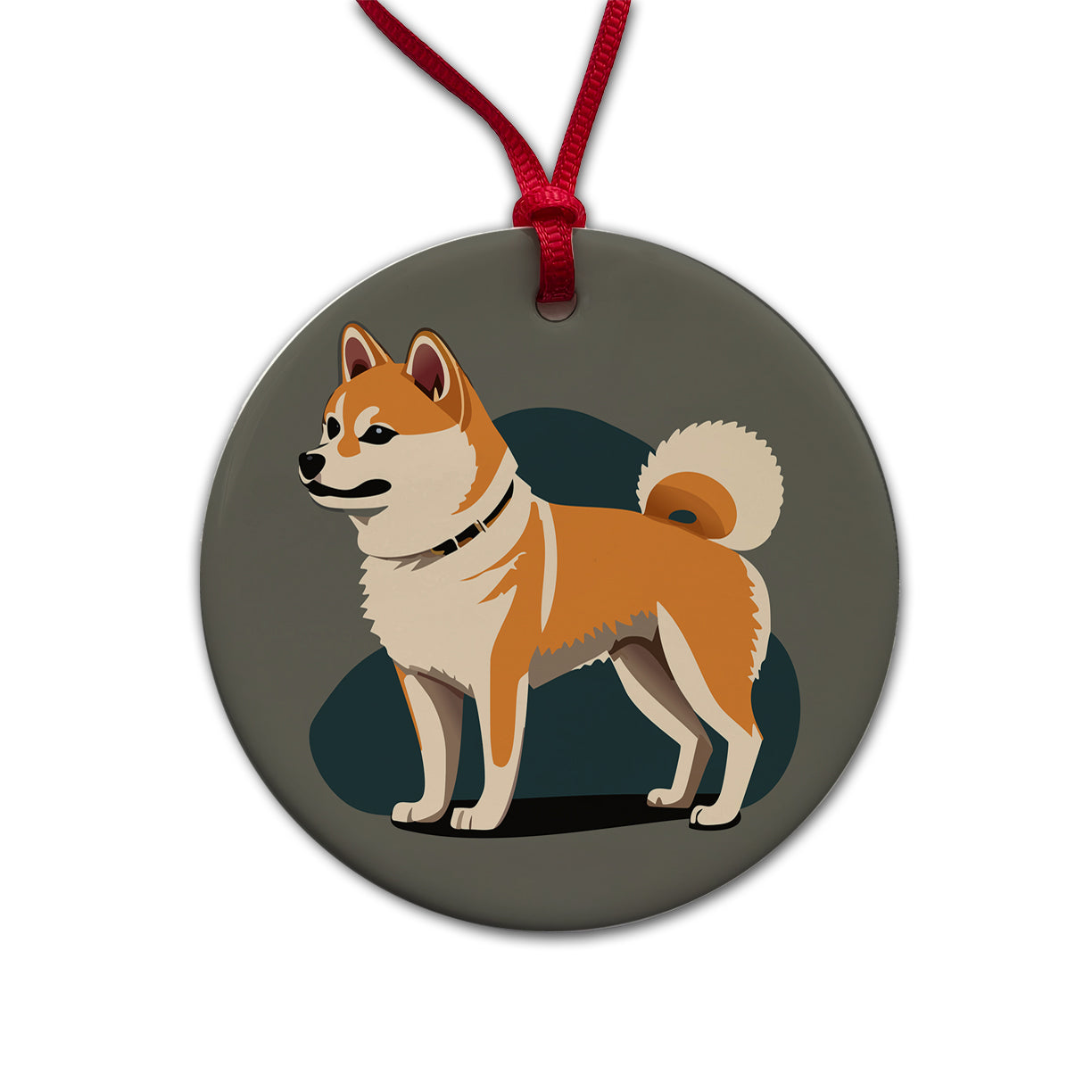 Shiba Inu Dog Standing Round Ceramic Holiday Christmas Tree Ornament