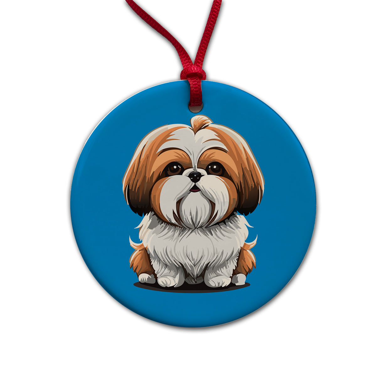 Shih Tzu Dog Adorable Round Ceramic Holiday Christmas Tree Ornament