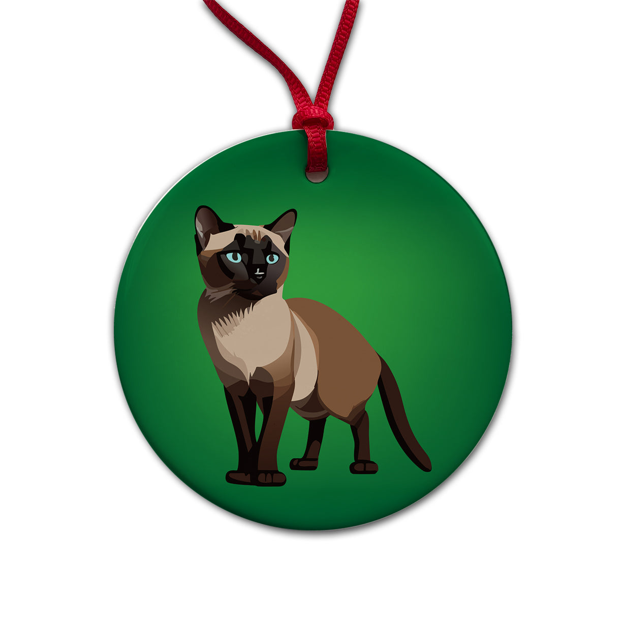 Siamese Cat Standing Round Ceramic Holiday Christmas Tree Ornament