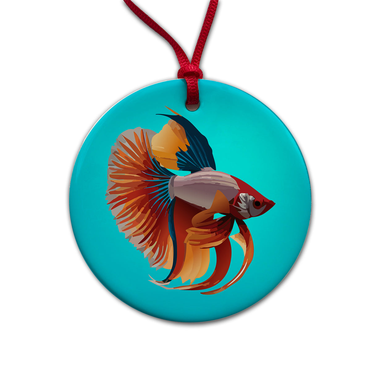 Siamese Fighting Fish Betta Freshwater Round Ceramic Holiday Christmas Tree Ornament
