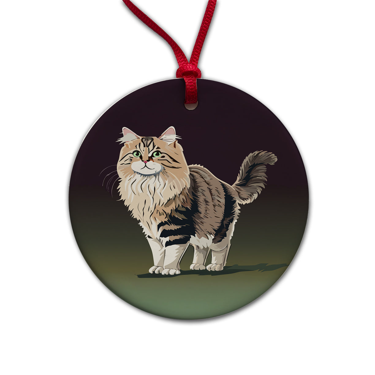 Siberian Cat Standing Round Ceramic Holiday Christmas Tree Ornament