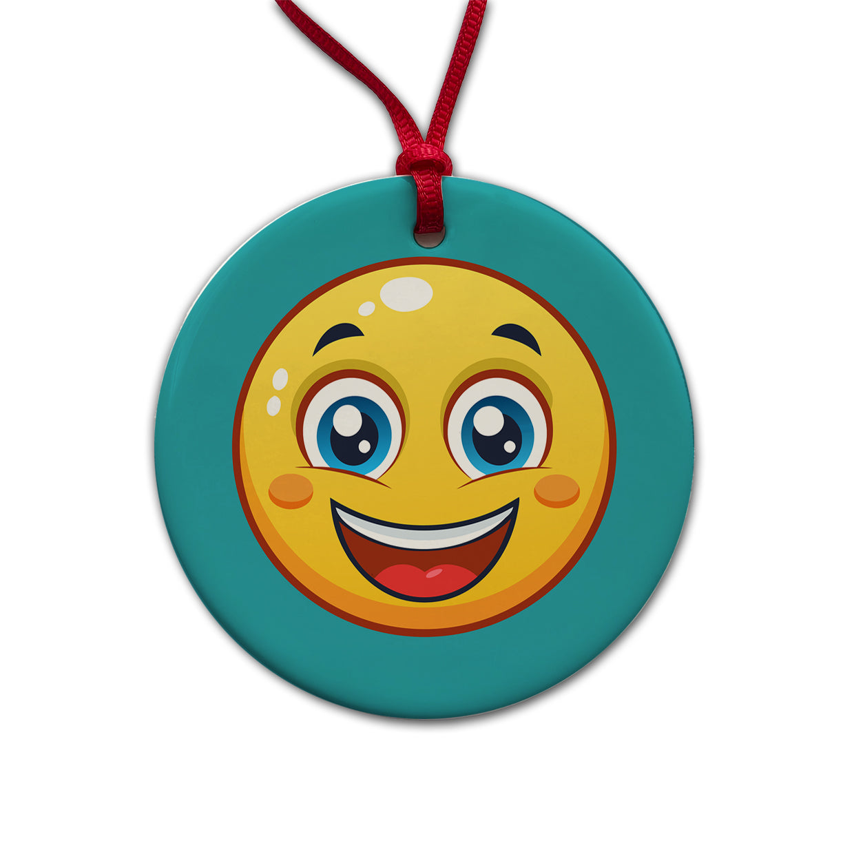 Smiling Face Happy Round Ceramic Holiday Christmas Tree Ornament