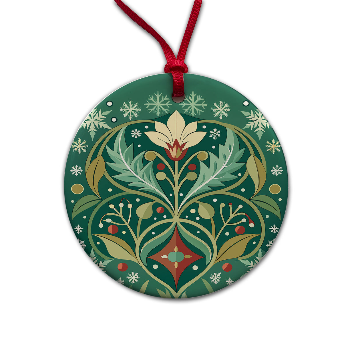 Snowflakes Winter Art Nouveau Round Ceramic Holiday Christmas Tree Ornament