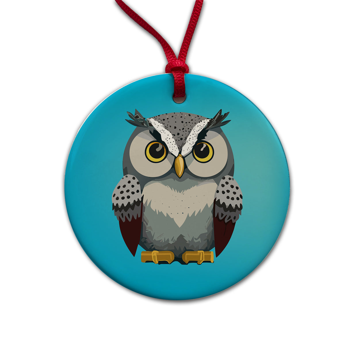 Snowy Owl Staring Round Ceramic Holiday Christmas Tree Ornament