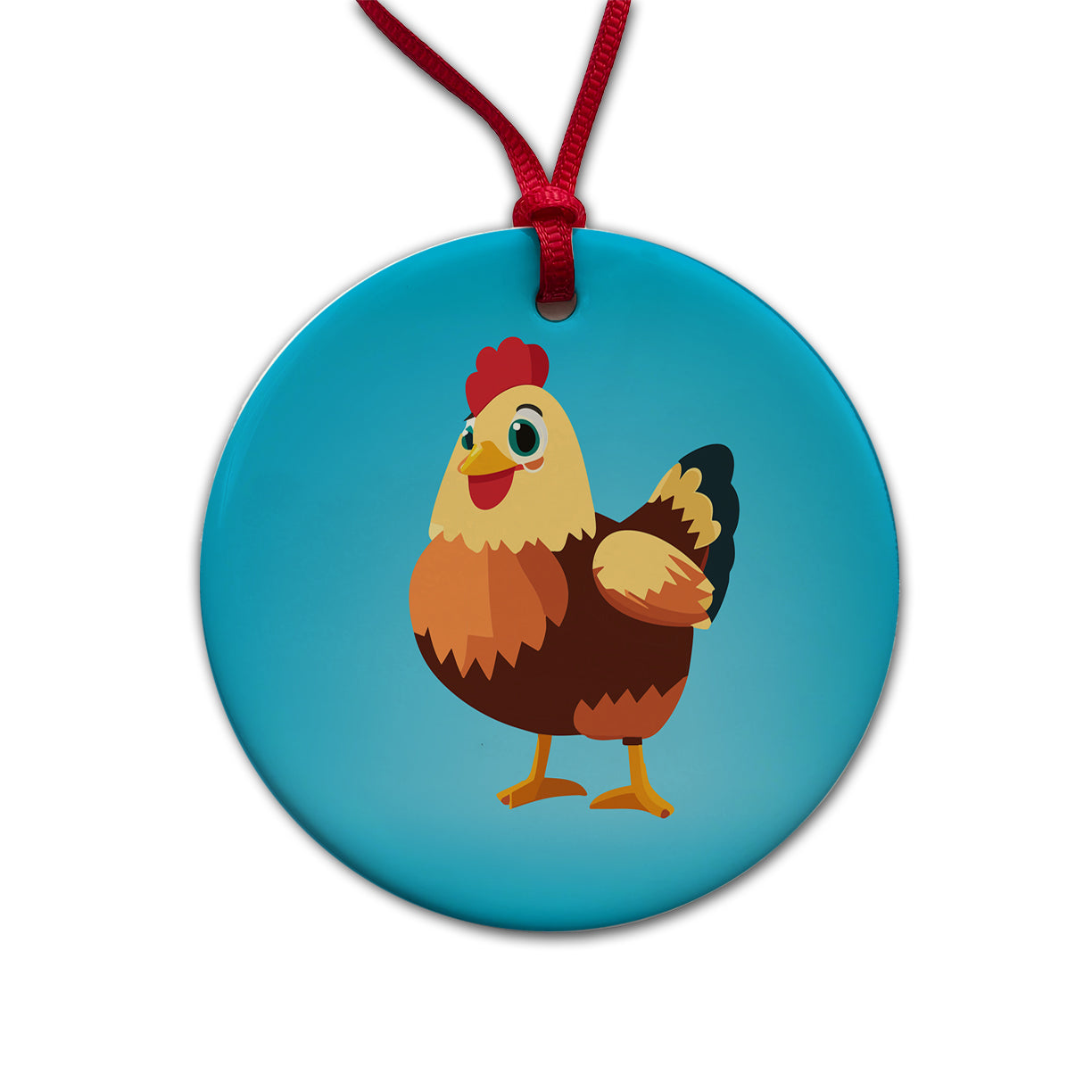 Standing Rooster Happy Round Ceramic Holiday Christmas Tree Ornament