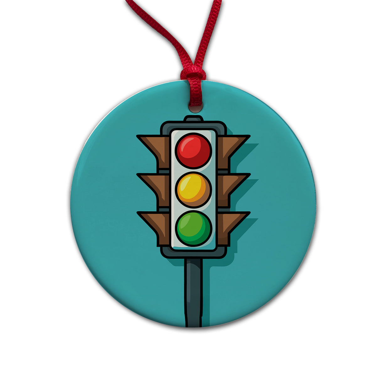Stop Light Colorful Round Ceramic Holiday Christmas Tree Ornament