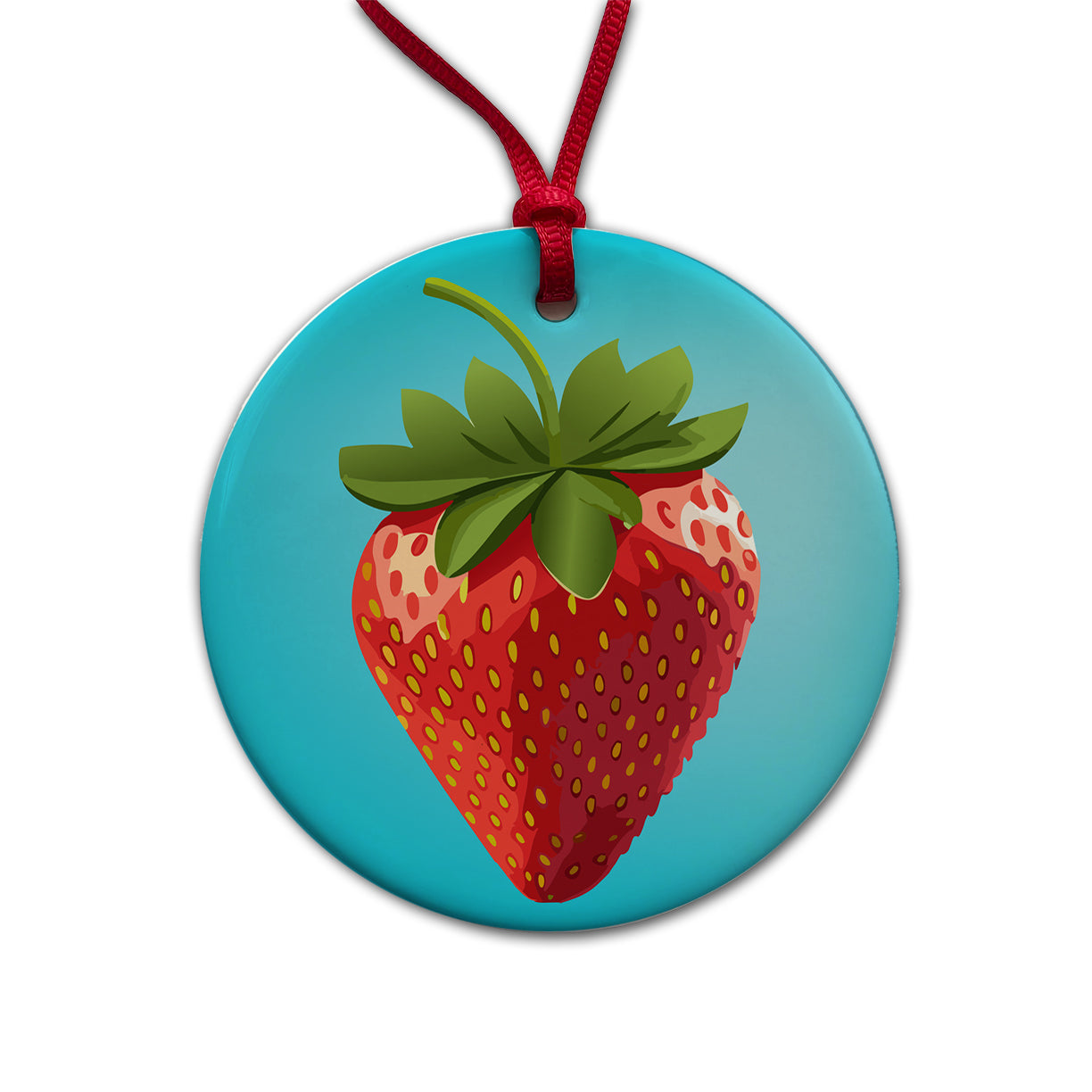 Strawberry Fruit Round Ceramic Holiday Christmas Tree Ornament